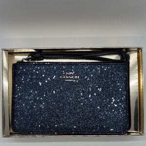 Coach Medium Blue Glitter Star Wristlet NWT in Box